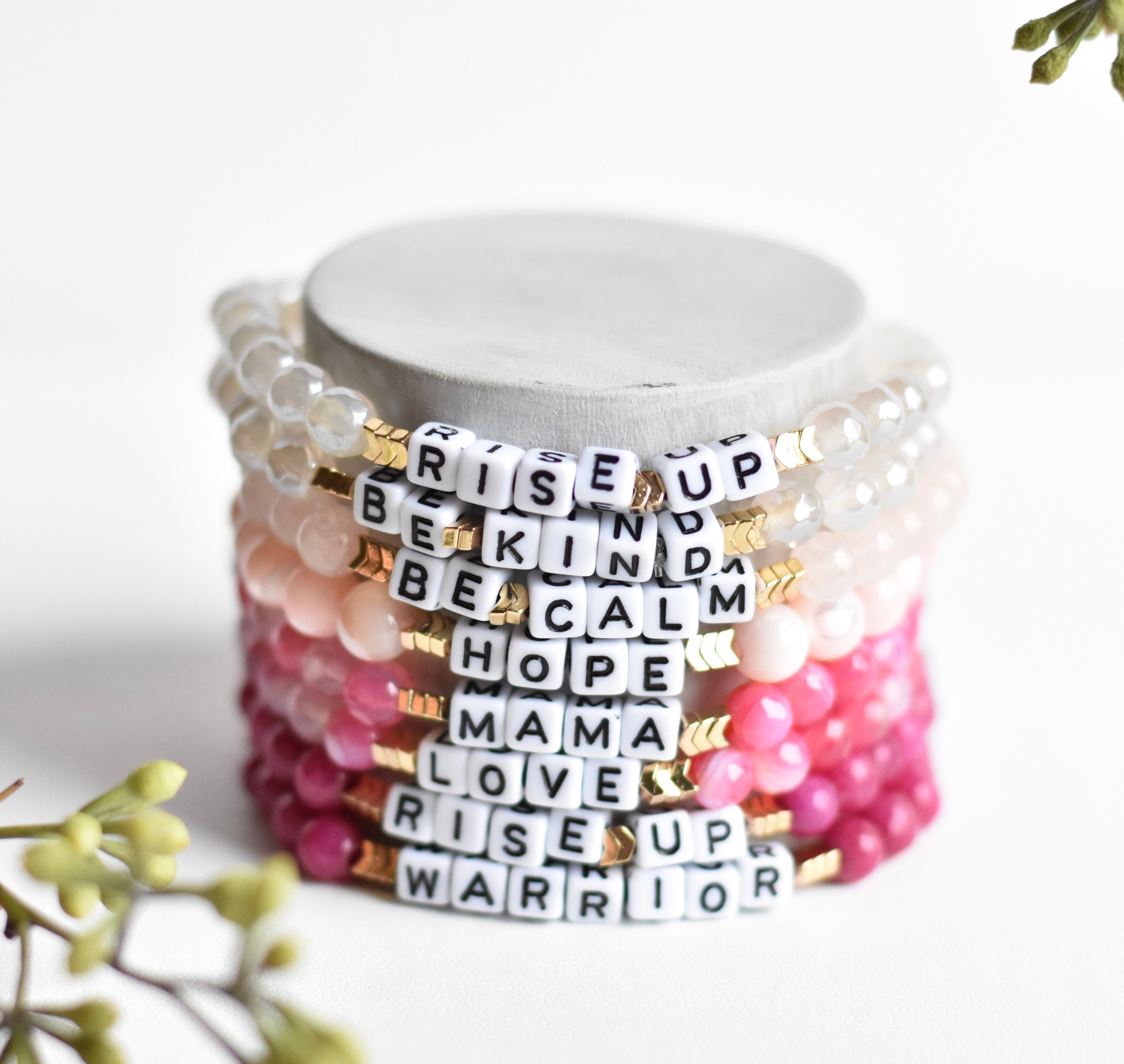 Family Personalized Bracelet Natural Stone Pink Letter -  Denmark