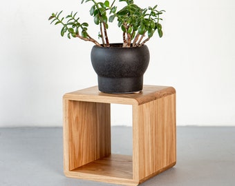 Plant Cube | Contemporary Solid Wood Plant Stand | Minimal Design Modern Houseplant Platform | Simple Square Botany Box | Trendy Home