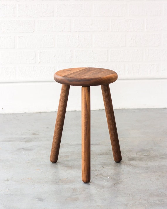 Wally Stool | Simple Handcrafted 3 Legged Round Seat | Black