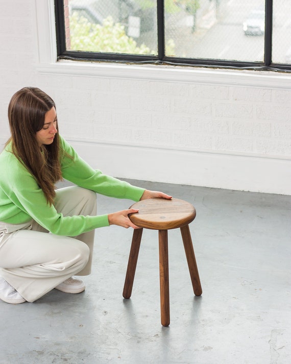 Wally Stool | Simple Handcrafted 3 Legged Round Seat | Black