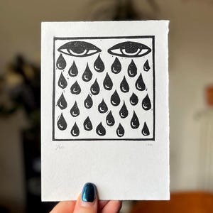 Crying Eyes Linocut Print | Esoteric wall art | Handmade Art | Gothic Art | Dark Aethetic | Mini block print | housewarming gift