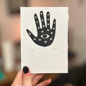 Mini Hand With All Seeing Eye Lino Print | wall art | prints | handmade | home decor | block print | Linocut | housewarming gift