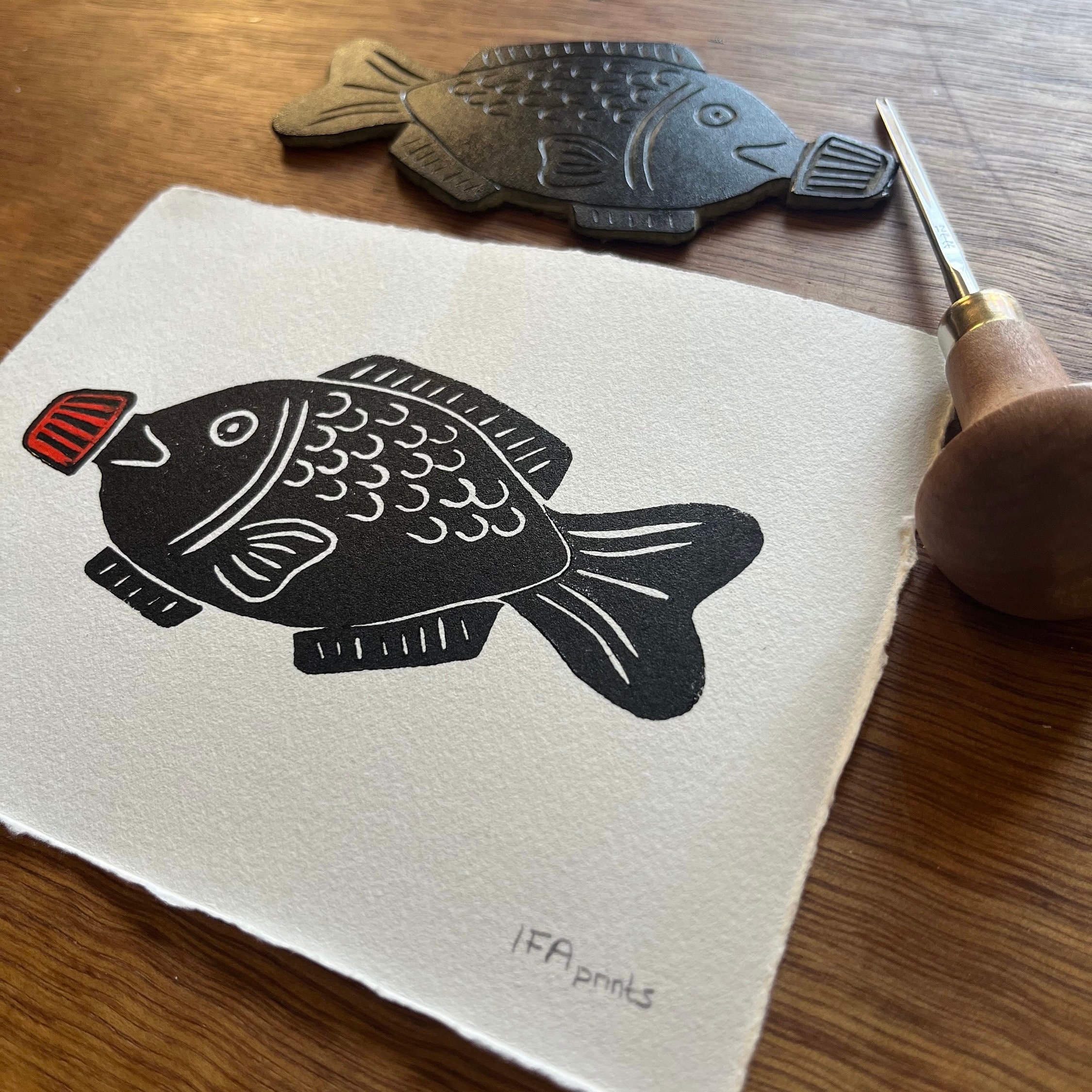Soy Fish Original Handmade Linocut Print | Block Print Art | Fish Wall ...