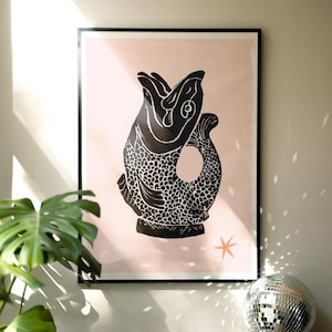 Gluggle Jug Fish Original Art Print - Fish Art Print - Retro Gallery Maximalist Wall Decor Art - Gurgle Jug Vase - Aesthetic Art
