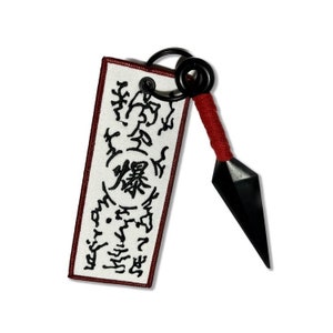 Anime Paper Bomb Seal Embroidered Keychain, Select if you want a red or white Kunai, key fobs, key tags