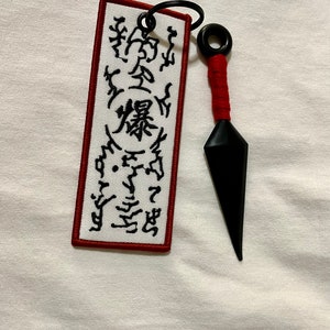 Anime Paper Bomb Seal Embroidered Keychain, Select if you want a red or white Kunai, key fobs, key tags Red Kunai