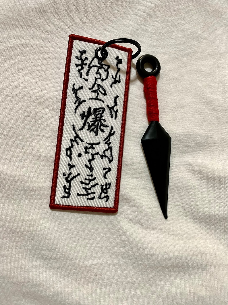 Anime Paper Bomb Seal Embroidered Keychain, Select if you want a red or white Kunai, key fobs, key tags Red Kunai