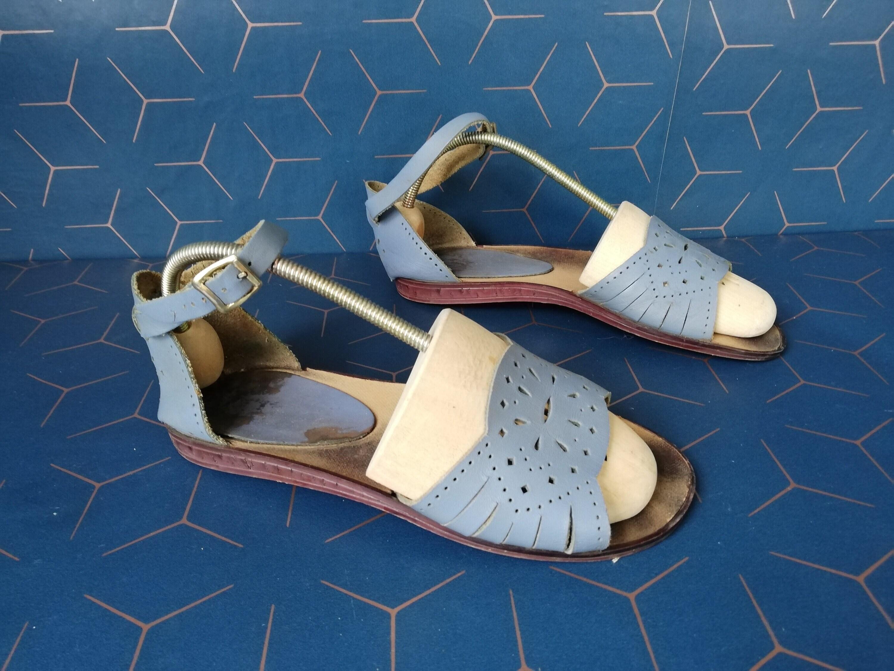 Blue Women s Leather Sandals Size EU 39 US 8 UK 6 Etsy