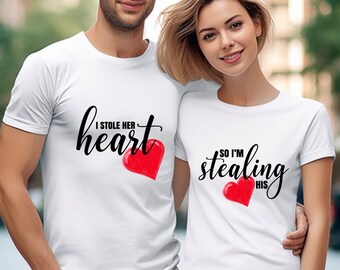 Rubandola il suo cuore Coppie abbinate a San Valentino Stile morbido Girocollo Tshirt Maglietta, Regalo per coppie, Magliette abbinate