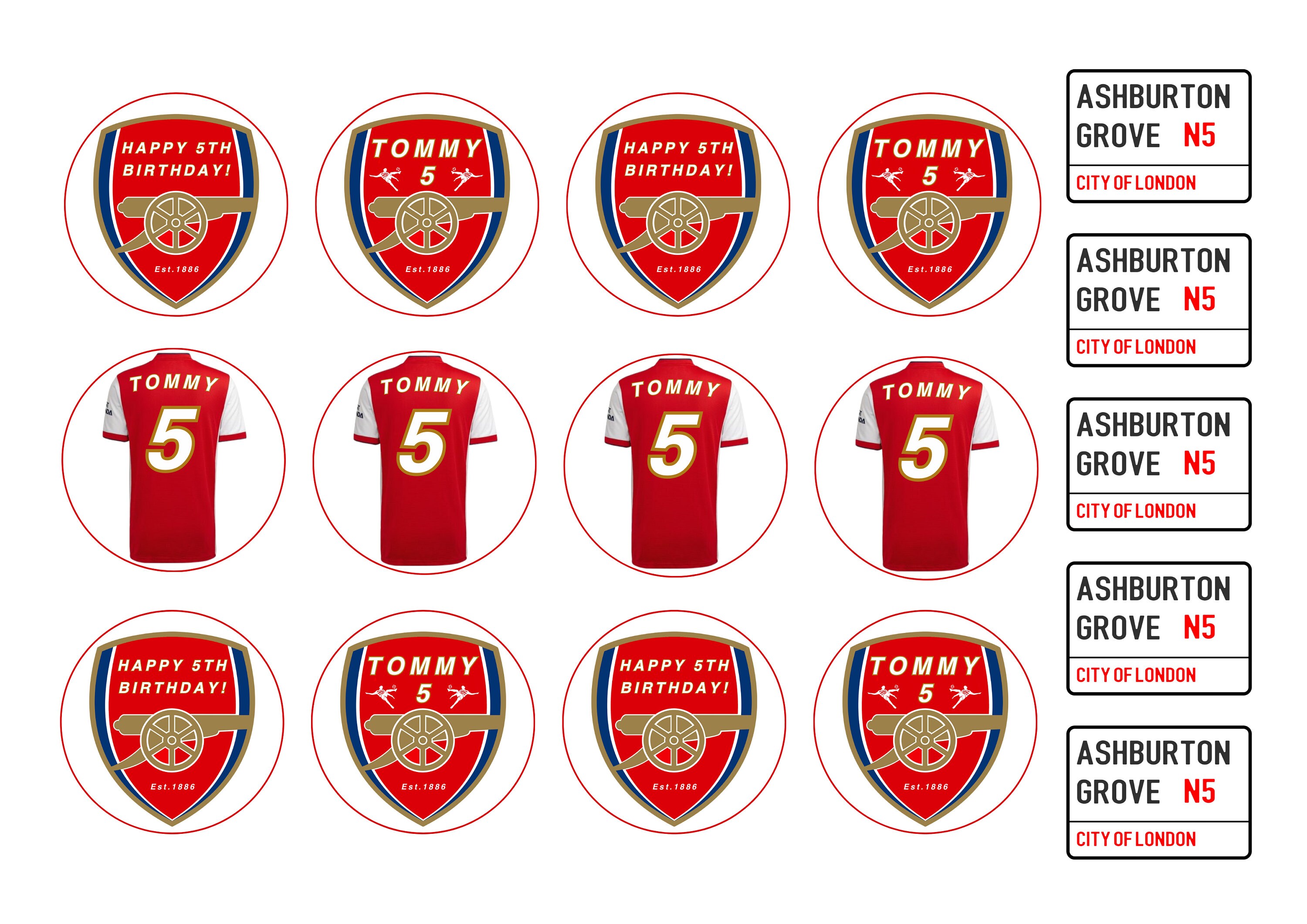 Arsenal FC Happy Birthday Cupcake Toppers Pre Cut and Etsy UK