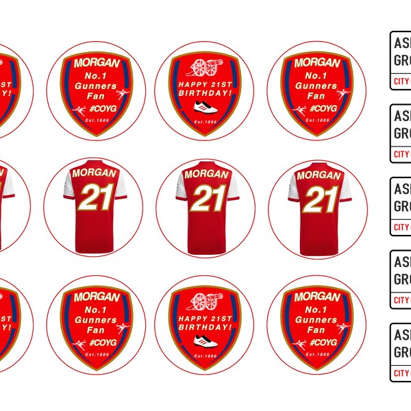 Personalised Arsenal Cupcake Toppers Etsy UK