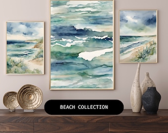 Abstract Beach Art Prints Digital Download - Coastal Decor Modern Beach House - Ocean Wall Art Printable