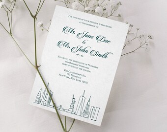 NYC Skyline Wedding Invitation, Customizable Wedding Invitation, Editable New York City Invitation, Minimalist, Simple Wedding Invitation