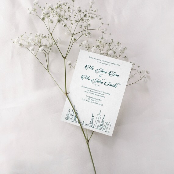 NYC Skyline Wedding Invitation, Customizable Wedding Invitation, Editable New York City Invitation, Minimalist, Simple Wedding Invitation