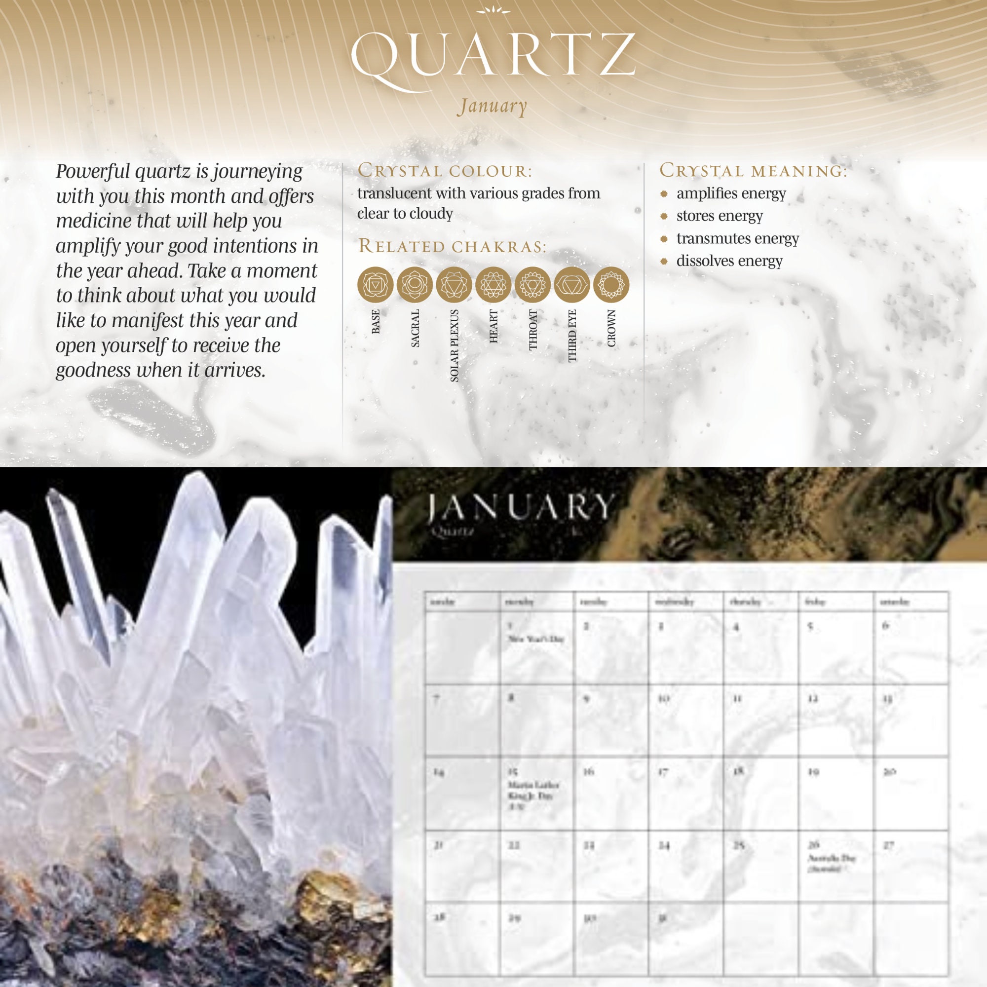 Dainzusyful Calendar Desk Calendar 2024 Natural Crystal Sphere