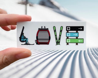 Ski to LOVE Helmet Sticker: Gondola, Chair Lift, Trail Sign Art