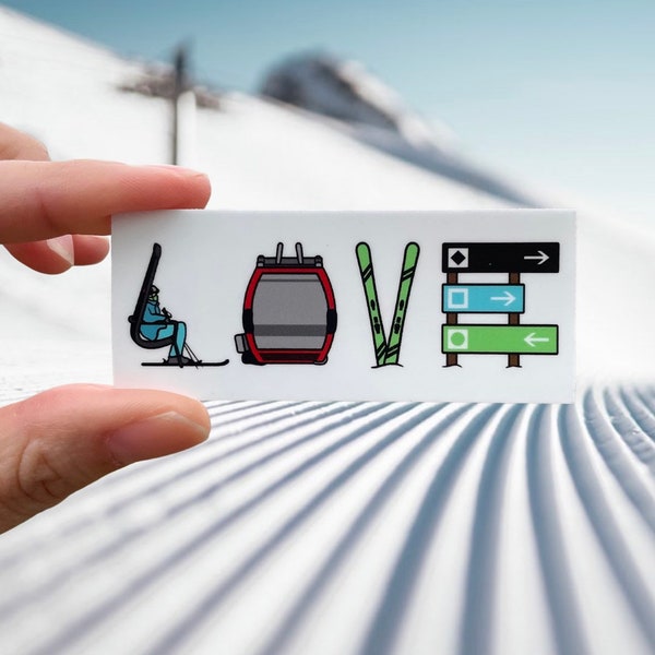 Ski Love HELMET Sticker | Ski Letter Art | Ski Design | Snowboard Decal | Shredder | Ski Gondola Art | Chair Lift | Trail Signs | Tram Art