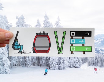 LOVE to Ski Bumper Sticker: Weatherproof Winter Sport Decal