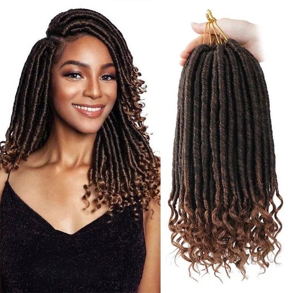 Straight faux locs top with curly ends