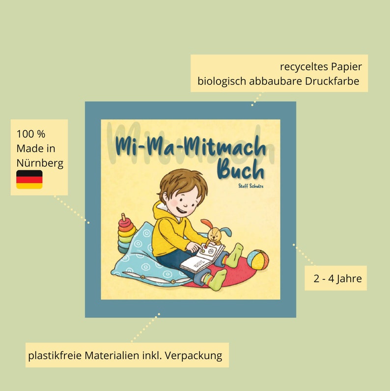 Kinderbuch mit Spaßgarantie Mi-Ma-Mitmachbuch, interaktives Mitmachbuch, Geschenk, nachhaltig, tolerant, plastikfrei Bild 2