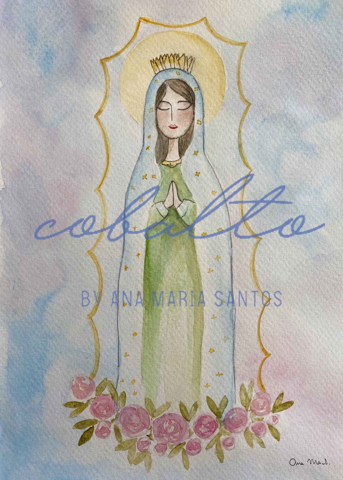 Mother Mary Print Digital Download Art Watercolor Art | Etsy