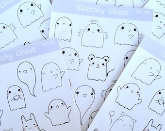 Sketchy Ghost Sticker Sheet-Bullet Journal Sticker Sheet-Cute Ghost Sticker Sheet-12 Stickers per Sheet-Matte Stickers-Kawaii Ghosts