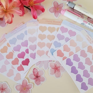 Cherry Blossom Hearts-Journal Stickers-Bullet Journal Décor-Scrapbook Stickers-Heart Stickers-Cherry Blossom Theme Colors
