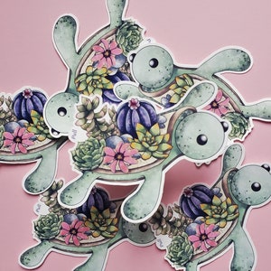 Enkele donkergroene aquarel woestijnschildpad sticker-schattige glanzend waterbestendig gestanste sticker-holografische afwerking-vinyl schildpad sticker