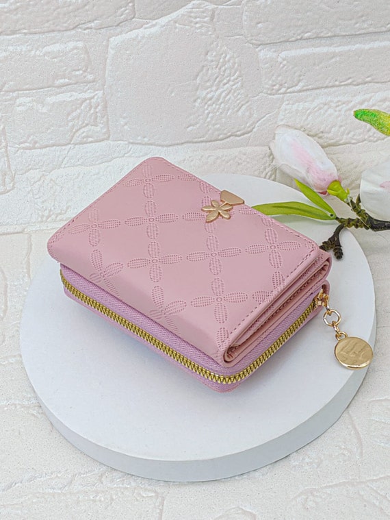 Flower Embossed Small Wallet PU Pink