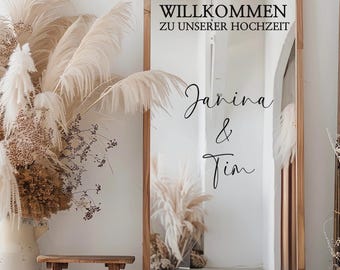 Willkommensschild Hochzeit Aufkleber / Personalisiert / Hochzeitsdekoration Spiegel /Willkommen zu unserer Hochzeit Namen / Hochzeitsschild