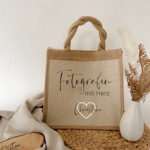 Personalisierte Jute Tasche Fotografin mit Herz / Geschenk / Jutetasche / Hochzeit /  Danke / Überraschung / Hochzeitsfotografin /Stylistin