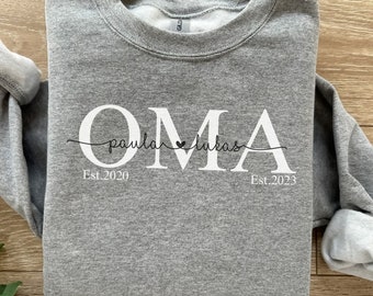 Personalisierter OMA Hoodie mit Kindernamen Geburtsjahr Pullover Muttertag / Geschenk / Geburt / werdende Omas / Schwangerschaft Baby