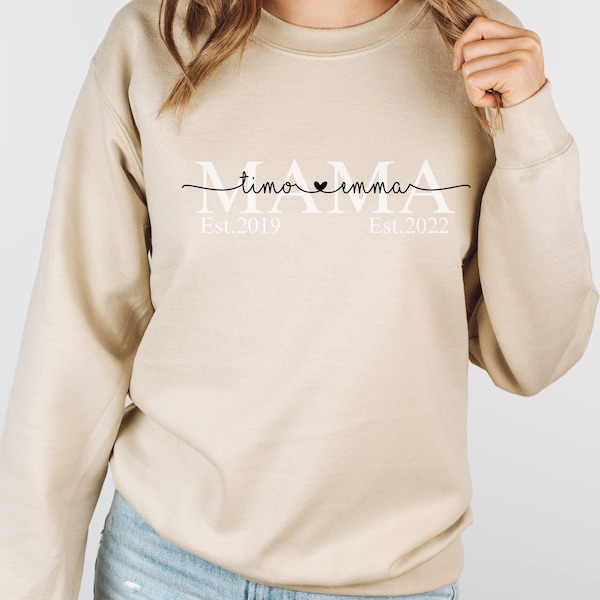 Personalisiertes Mama Sweatshirt mit Kindernamen Geburtsjahr Pullover Muttertag / Geschenk / Geburt / werdende Mütter / Schwangerschaft Baby