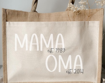 Personalisierte Jute Tasche Mama und Oma / Geschenk / Jutetasche / Schwangerschaft / Schwangerschaftsverkündung / Überraschung / Baby Est