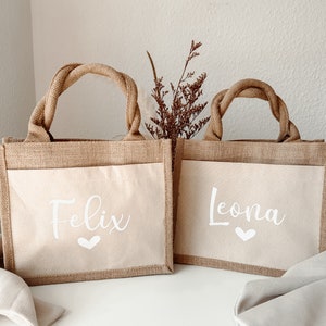 Personalisierte Jute Tasche mit Namen und Herz / Geschenk / Jutetasche / Muttertag / Geburtstag /  Danke / Überraschung