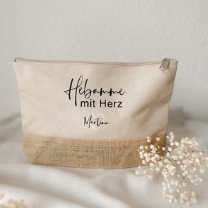 Personalisierte Kosmetiktasche Tasche Jute Hebamme mit Herz / Geschenk / Jutetasche / Geburt / Hebamme /  Danke / Überraschung