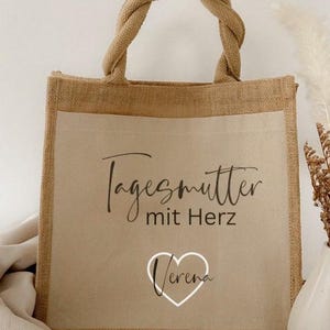 Personalisierte Jute Tasche Tagesmutter mit Herz / Geschenk / Jutetasche / Geburt / Tagesmama /  Danke / Überraschung