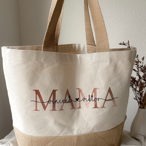 Personalisierte Jute Tasche Mama / Geschenk Muttertag / Jutetasche / Geburt / mit Kindernamen /  Danke / Überraschung Est. Geburtsjahre