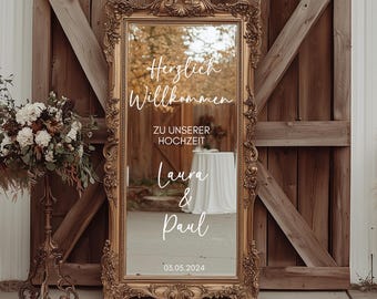 Panneau de bienvenue autocollant de mariage / Personnalisé / Miroir de décoration de mariage / Bienvenue à nos noms de mariage / Panneau de mariage
