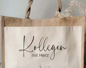 Personalisierte Jute Tasche Kollegin mit Herz / Geschenk / Jutetasche / Arbeitskollegin / Arbeit / Abschied / Überraschung / Danke Beutel