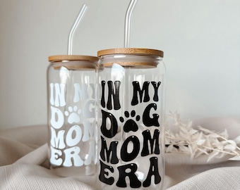 Trinkglas personalisiert / Dogmom / Geschenk / Freundin / Dog Era / Glas mit Strohhalm / Eiskaffeetasse / Geburtstag / Hundemama / Muttertag