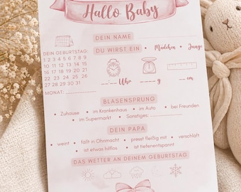 Babyparty Ausfüllkarten Tippkarten / Spiel / Babyshower Tippspiel Baby Mädchen /  Wunschkarten / Schwangerschaft /Geschenk/ werdende Mütter