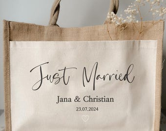 Personalisierte Jute Tasche zur Hochzeit / Hochzeitsgeschenk / Just Married Jutetasche / Hochzeit Stanesamt Braut / Überraschung / Danke