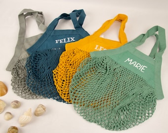 Personalisierte Tasche für Sandkastenspielzeug / Kindernamen / Netztasche / Sandspielzeug / Strandtasche / Badesachen / Meer / Spielzeug /