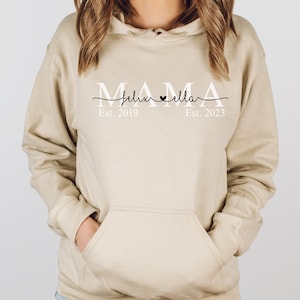 Personalisierter MAMA Hoodie mit Kindernamen Geburtsjahr Sweatshirt Pullover Muttertag / Geschenk / Geburt / werdende Mütter/Schwangerschaft Bild 1