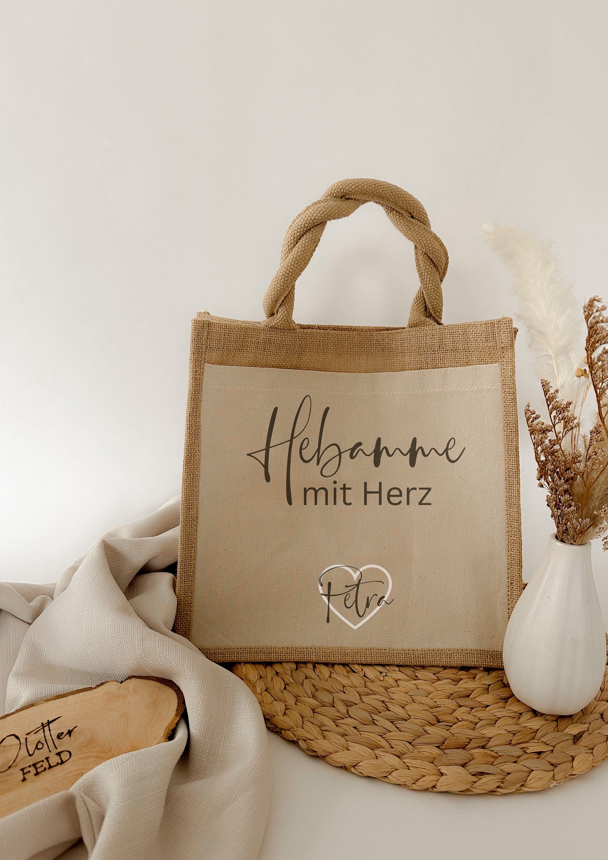 Personalized jute bag midwife with heart / gift / jute bag / birth / midwife / thank you / surprise