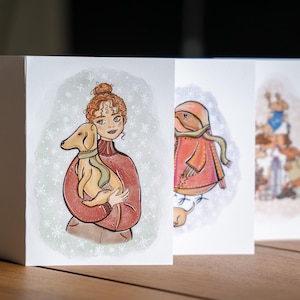 3x Cartões de Natal Dachshund (conjunto de 3) - Desenhado à mão - Cartão de felicitações - Natal - Cartões de ilustração - Desenho - Tamanho A6