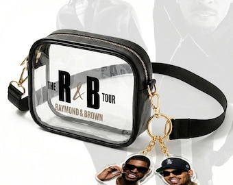 Bolso para conciertos, giras y estadios de R&B / Bolso bandolera transparente con llaveros de Usher y Chris Brown