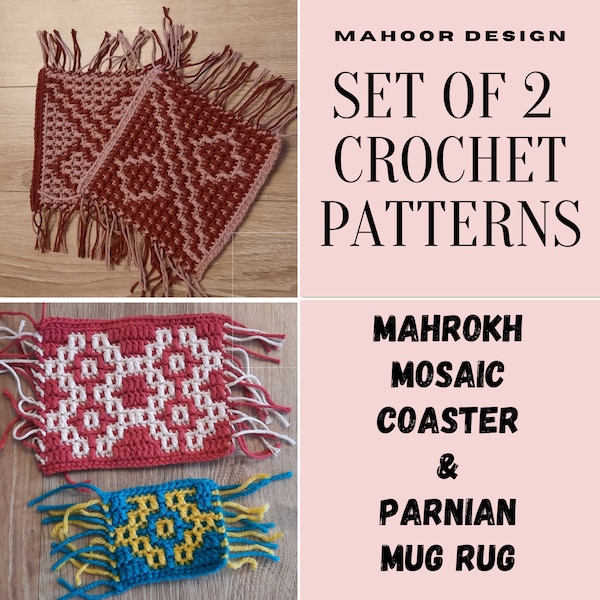 Persian Coasters Two Crochet PDF PATTERN,QUICK easy Crochet Projects, 2 Mosaic Crochet Traditional Patterns, Mug Rug Pattern