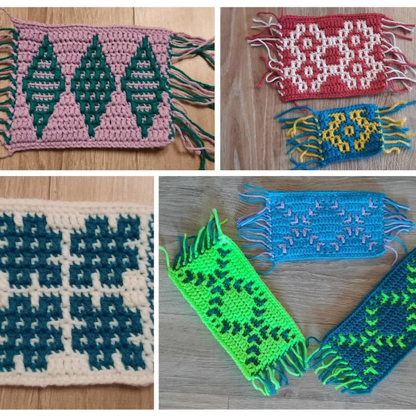 Mosaic Mug Rug Patterns, Mosaic crochet pattern bundle, Written instructions, User-friendly mosaic chart, Crochet mug rug pattern